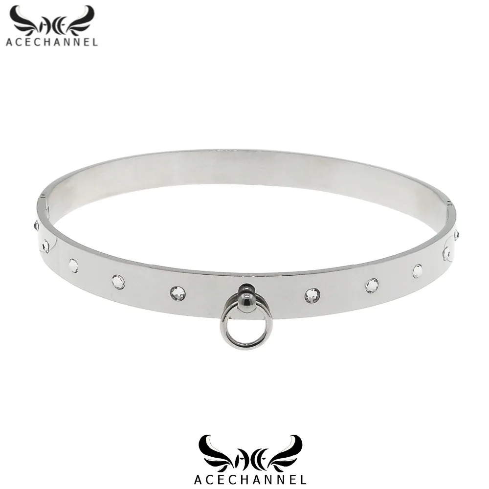 

polished shining stainless steel slave choker necklace fetish wear torque woman jewelry