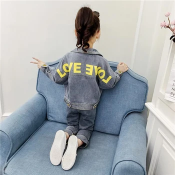 

Children's Wear Cowboy Suits Spring and Autumn Festival 2020 New Baby Girl Clothes Jean Sets Letter Denim Jacket+Jeans Body Suit
