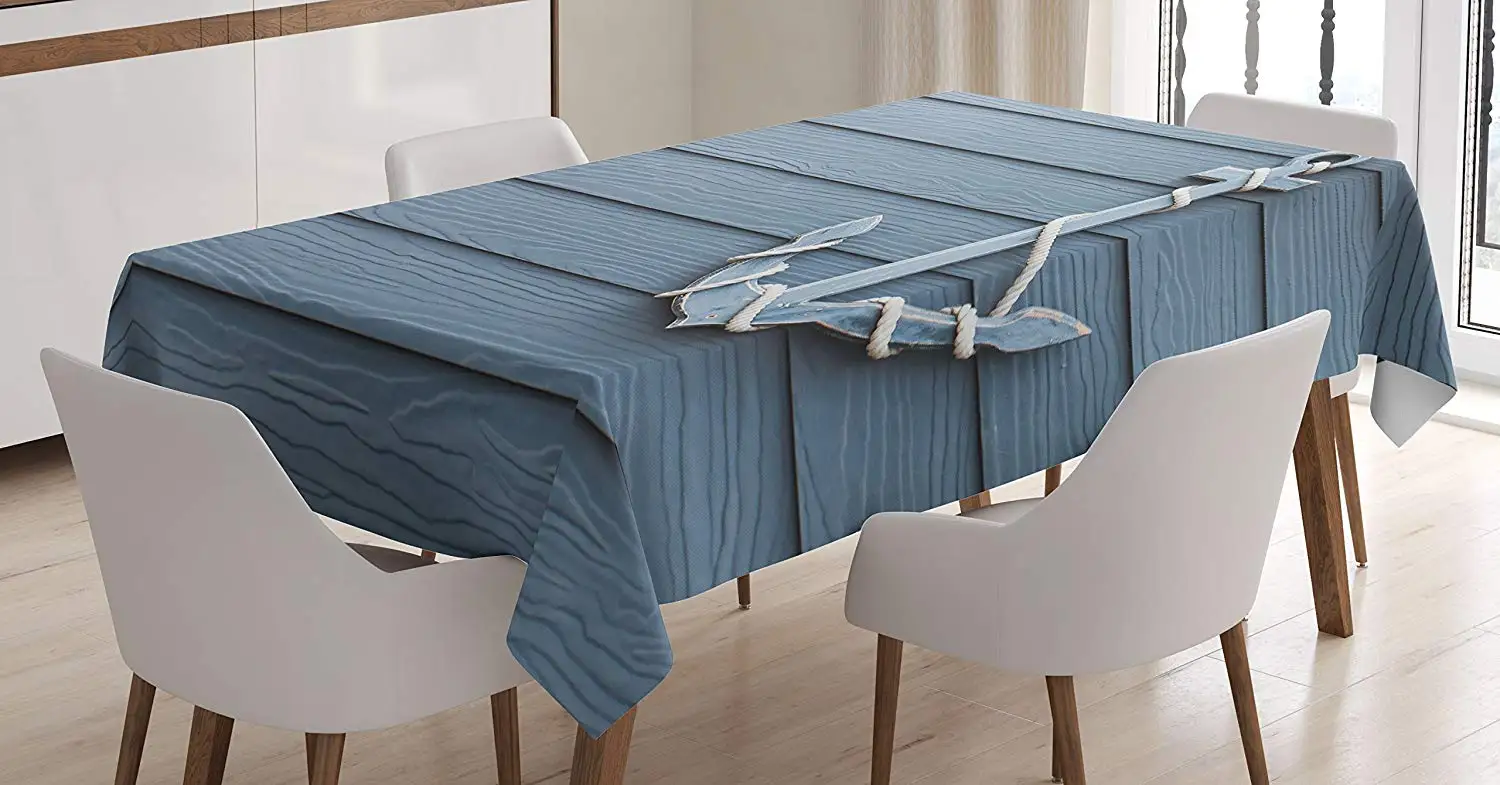 

Nautical Tablecloth Anchor Marine Rope on Wood Background Sea Ocean Life Coast Cruise Theme Dining Room Kitchen Table Cover