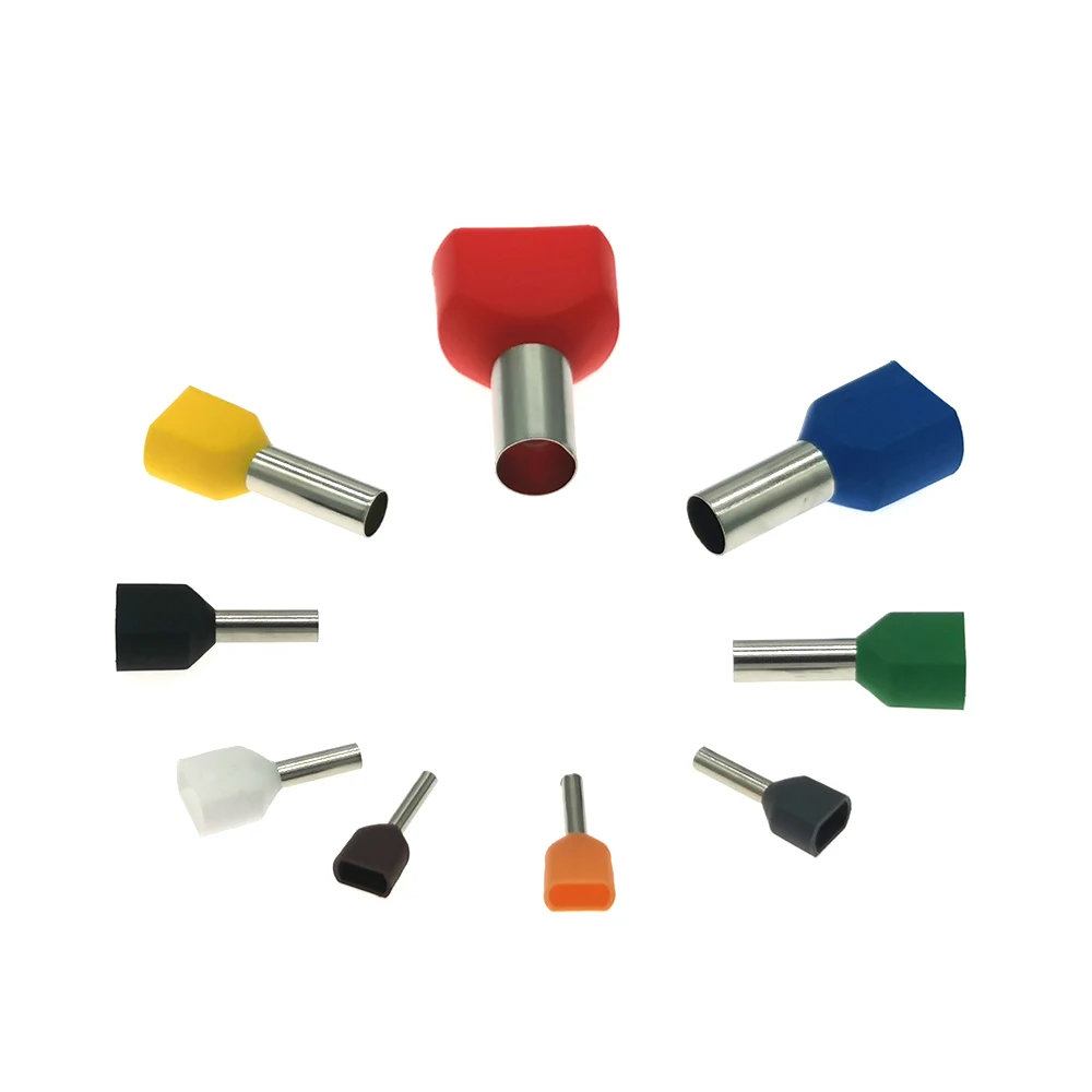 Wire Connectors Terminal Connector Electrical Connectors Plug Soldering Terminal 50 25 10Pcs Dual Wire Tube Insutated Cord End Crimp Terminals TE2508 TE16 14 Double Electrical Cable Copper Ferrules 14 6AWG