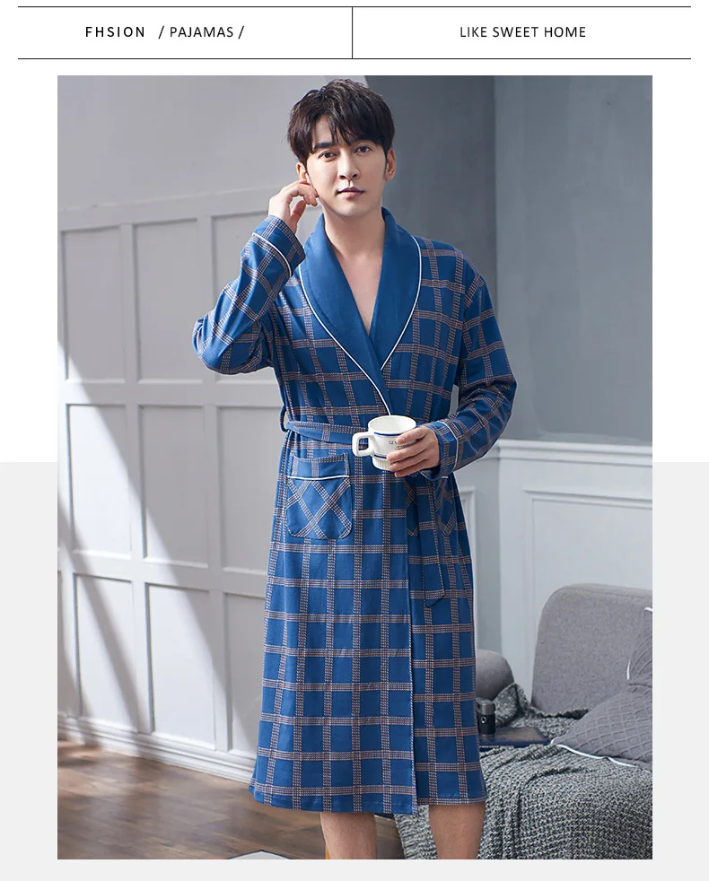 Men Casual Kimono Bathrobe Spring Autumn Cotton Long Robe Dressing Gown Plus Size M-4XL Sleepwear Nightgown Male Loose Home Wear red and black pajama pants