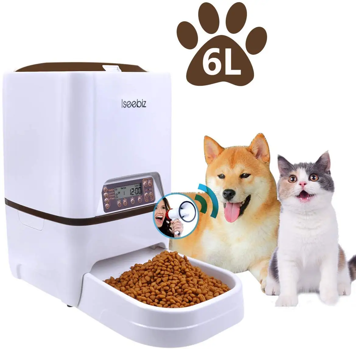 Iseebiz 6l Automatic Pet Food Water Feeder With Voice Recording
