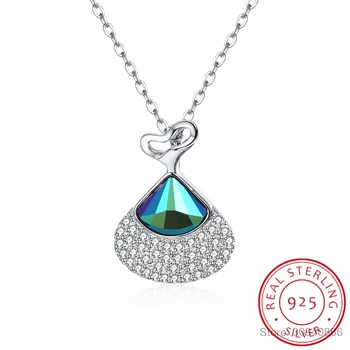 

Crystals Necklace 925 Cute Shell Crystal Pendant Necklace Ladies Blue Long Necklace Women's Party Jewelry