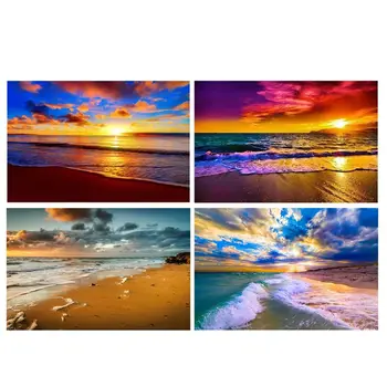 

4 Pack 5d Full Drill Diamond Painting Kits Diamond Art DIY Supplies Set for Adult Kids Sun Sunset Beach Home Wall Decor
