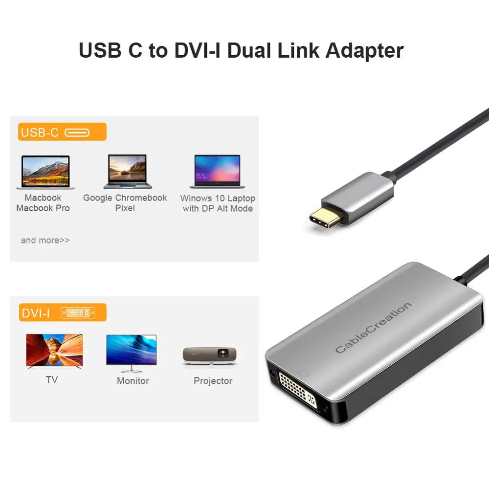 Cablecreation Usb Type C To Dual Link Dvi Adapter Display Port Cable Dvi-i  1600p For Macbook Samsung Galaxy S8 Huawei Mate 10 - Audio & Video Cables -  AliExpress