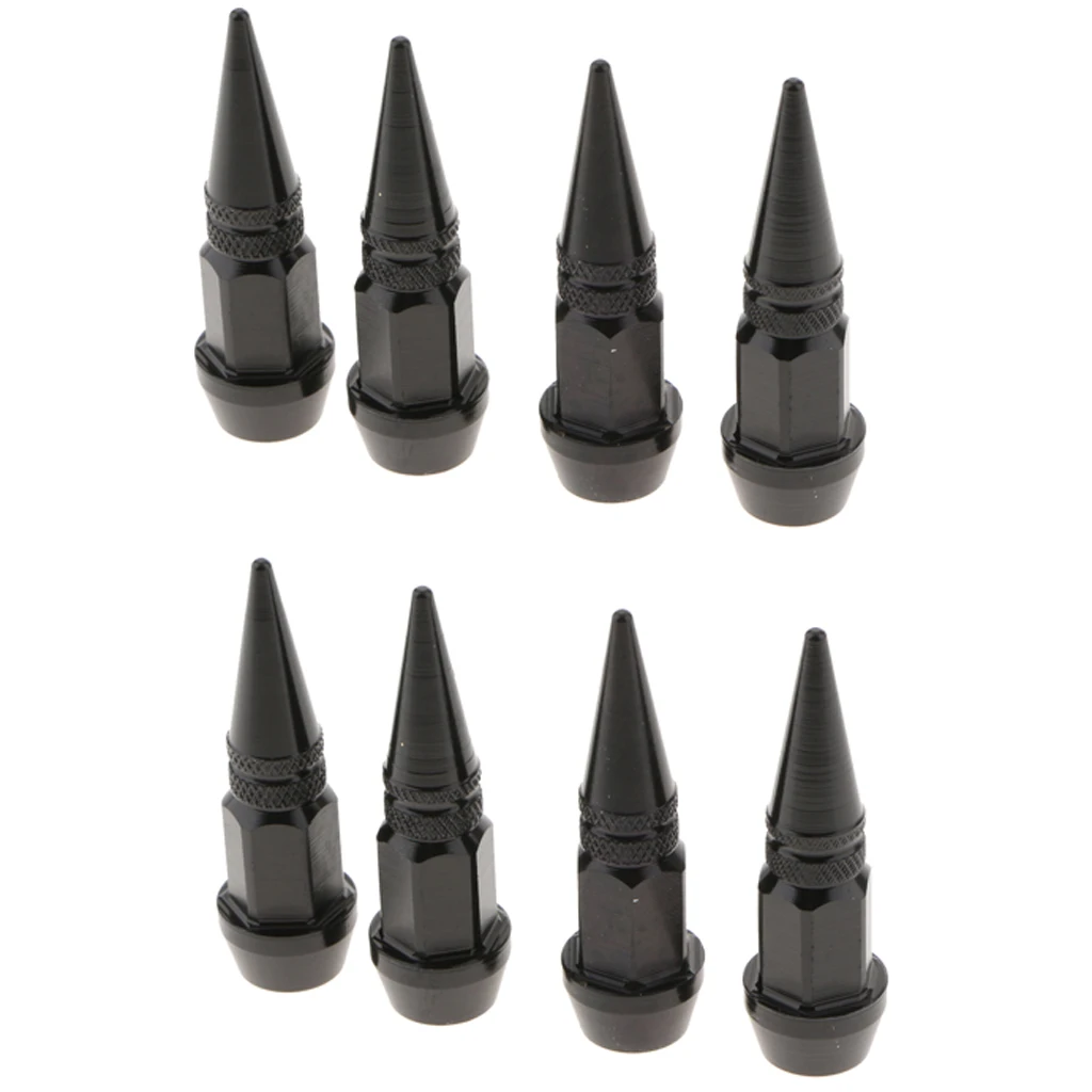

8 Long Spike Valve Stem Caps Metal Thread Kit Set For Rim Wheel Tires Black