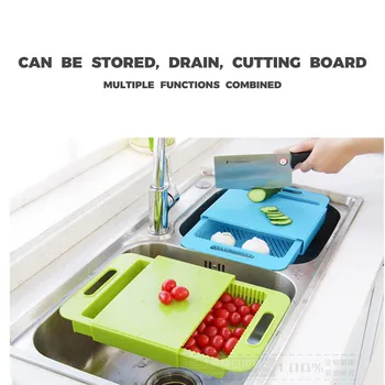 

Kitchen Table Flexible Cutting Board Silicone Folding Drain Basket Cooking Storage Kitchen Stuff Collapsible Colander Set