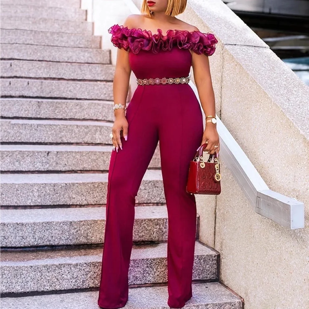 

Sexy Club Party Jumpsuit Women Overalls Backless 2019 Fall Winter Off Shoulder Ruffle High Waist Rompers Long Jumpsuits Female