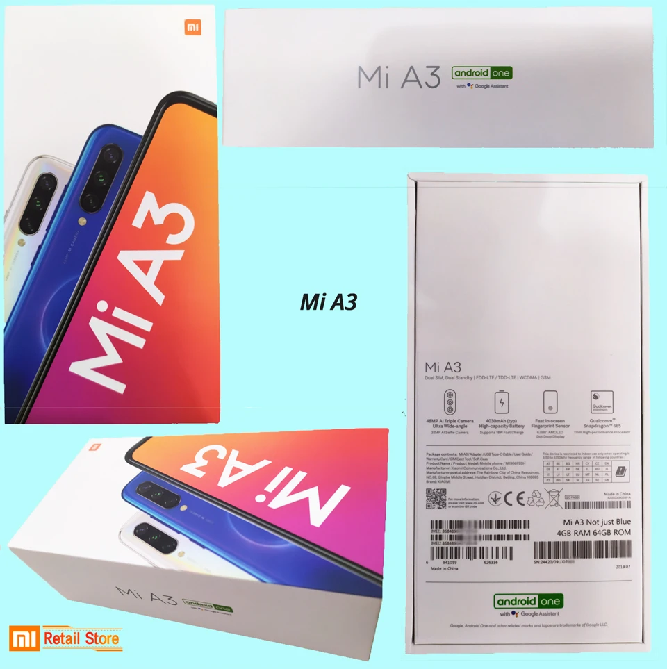 Глобальная версия Xiaomi Mi A3 4 Гб 128 ГБ Snapdragon 665 смартфон телефон CC9e CC 9E 48MP 32MP фронтальная камера 6,08" полный экран Android one usb type c