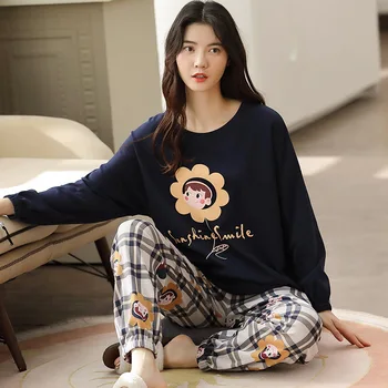 

Autumn and Winter New Cotton Long Sleeve Women's Pajamas Fashion Two Piece Set Can Be Worn Out with High Quality