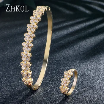 

ZAKOL Classic Sun Flower Cubic Zirconia Bridal Jewelry Bracelet Ring Set for Women Wedding Dinner Party Birthday Gift FSSP3107