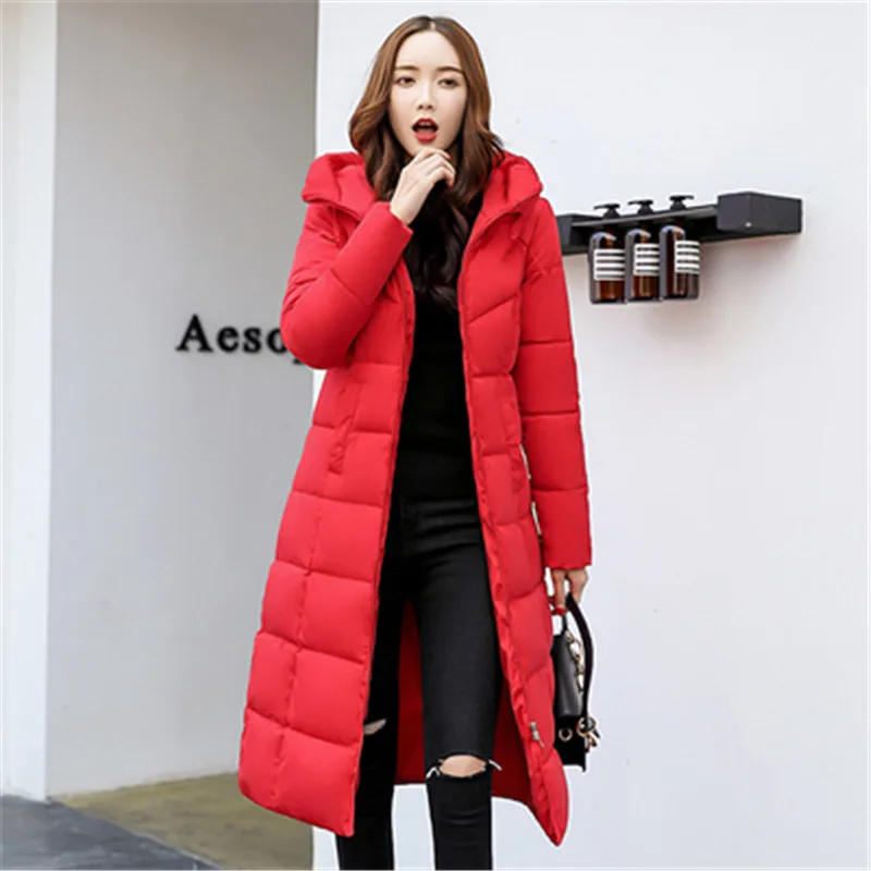 Новое зимнее пальто для женщин длинный отрезок выше колена в Корейском стиле утягивающий хлопковый мягкий Женская Хлопчатобумажная Куртка 835 - Цвет: red