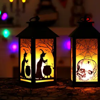 

2020 New Halloween Decoration Vintage Witch Skull LED Wind Light Flame Lamp Lantern Props