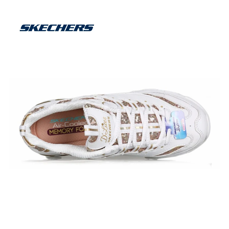 Skechers туфли в повседневном стиле; Для женщин D'lites, на платформе ботинки с массивным каблуком кроссовки удобные женские туфли на плоской подошве модные папа обувь Брендовая оригинальная 11916-BKW