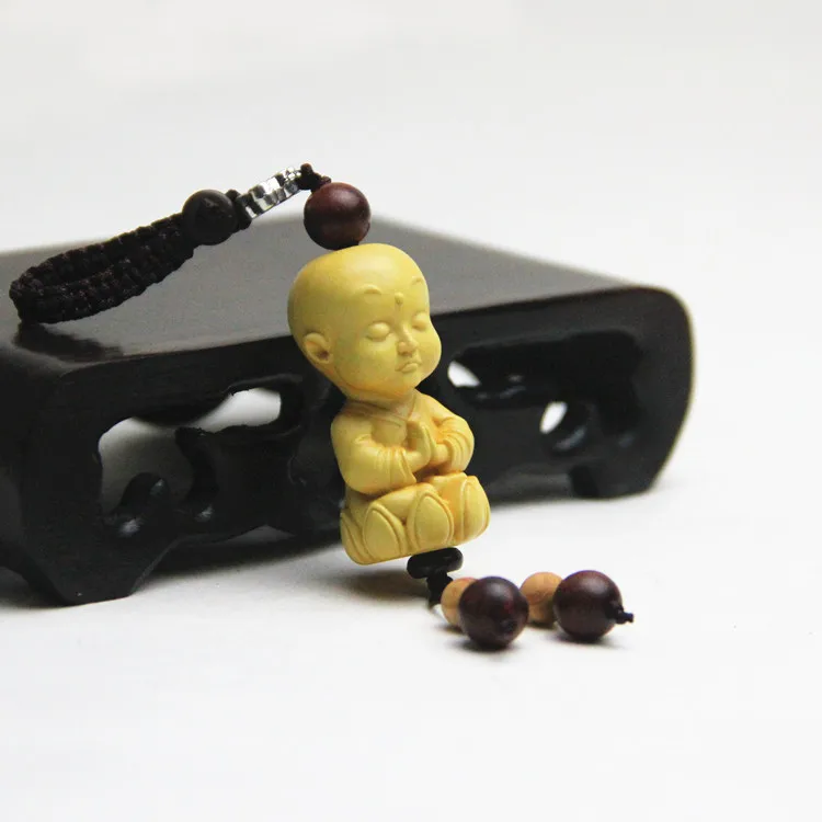 Boxwood Car Key Ring Carved Sanzo Praying Brings Safety Key Ornaments Pendant Gift Xhhy17