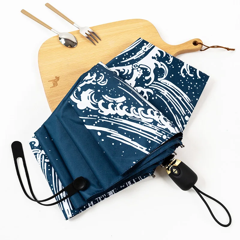Japanese Kanagawa Surfing Three Folding Umbrella folding umbrella wind resistant umbrella windproof umbrella japanese umbrella 8Rib Wind Resistant Frame for Women