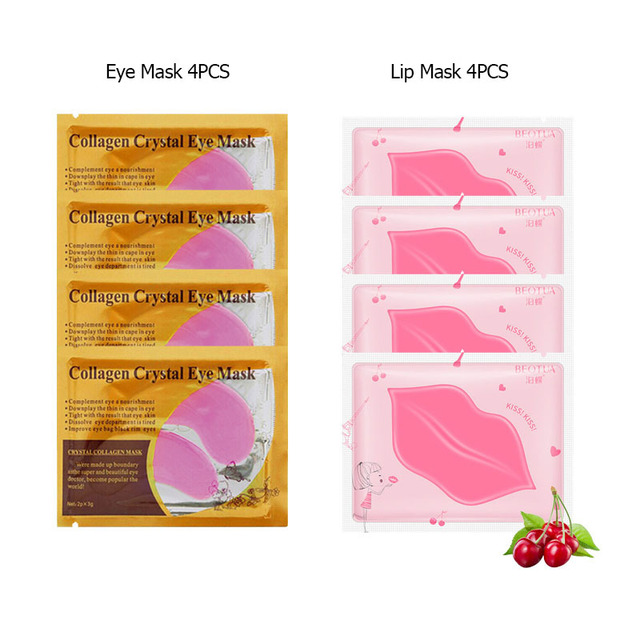 Golden Eye Mask Cherry Lip Mask Skin Care Set  Deeply Moisturizing Remove Dark Circles Anti Aging Skincare Gel Patches