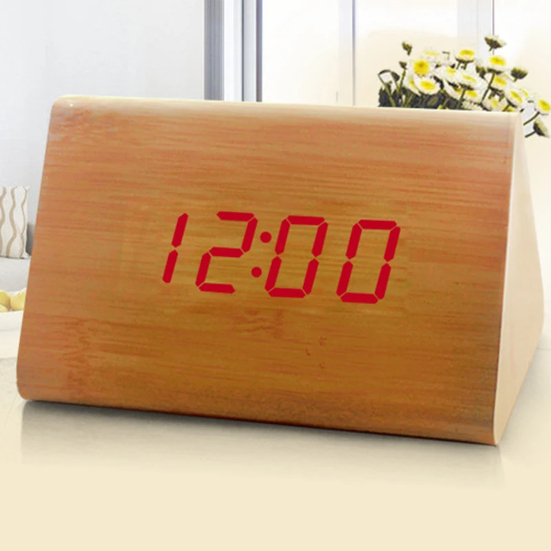 Черный Деревянный красный свет Led современный Despertador Digitalalarmclock деревянный стол будильник Голосовое управление деревянные часы - Цвет: bamboo red light