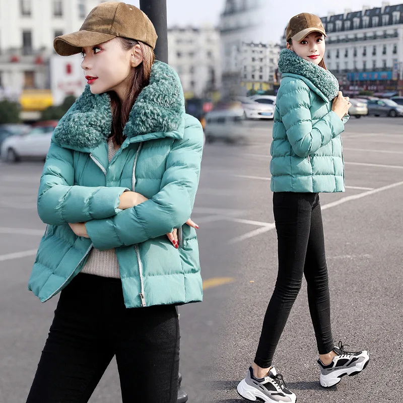 

2019 Winter New Style Cotton Coat Short Short-height Lambs Wool Joint Fold-down Collar Cotton-padded Clothes Women's CHIC Cotton