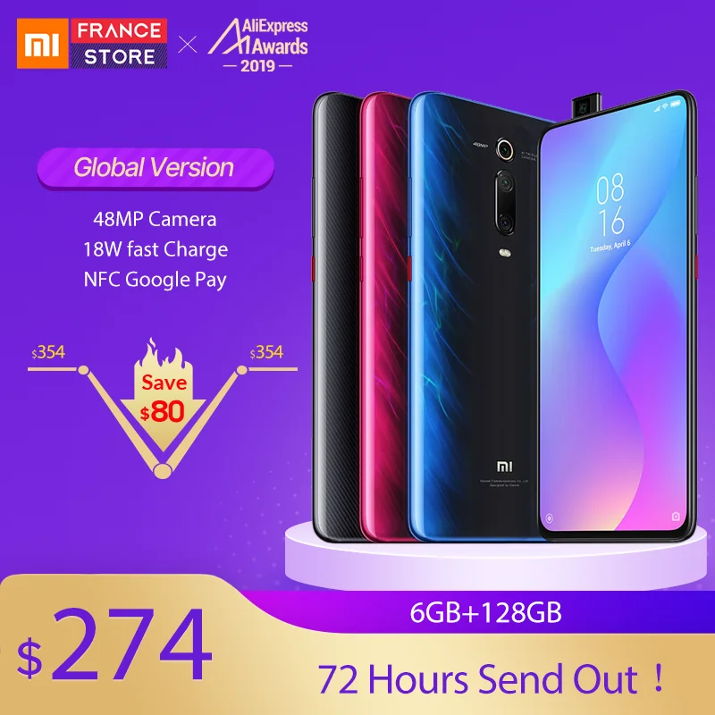 Xiaomi Mi 9 T 128GB Глобальная версия Redmi K20 6GB RAM Смартфон Snapdragon 730 Octa Core 4000mAh всплывающая