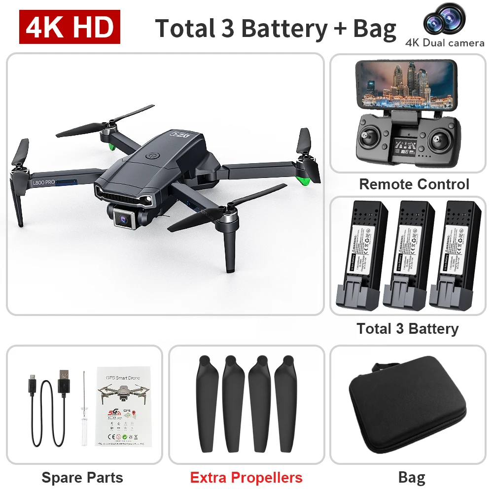 TYRC L800Pro RC Drone GPS 4k Professional HD Dual Camera Brushless Aerial Photography Wifi Foldable Quadcopter 1.2 KM Distance remote quadcopter RC Quadcopter