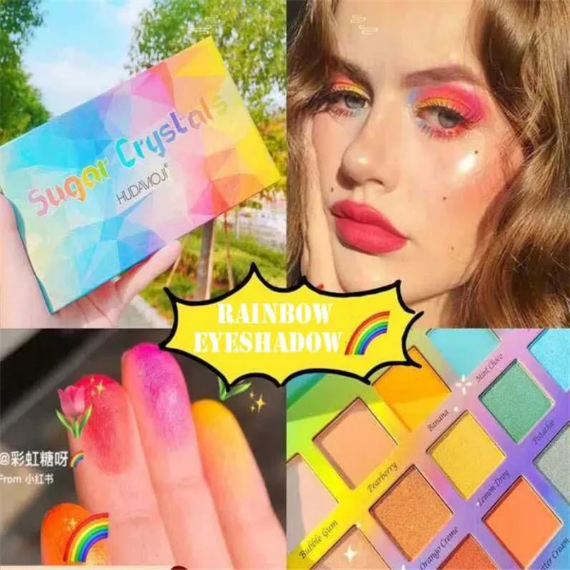 

Hudav Rainbow Matte Pearlescent Radiant Glitter Eye Shadow Palette 9 Color Shimmer Pigment Eye Shadow Makeup Eyeshadow TSLM2
