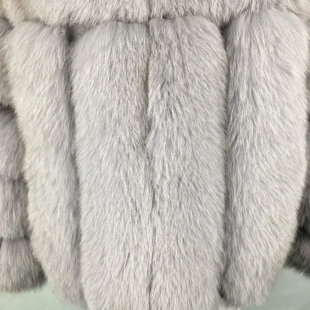 Модное темно-серое пальто, куртка из лисьего меха, короткое пальто из натурального меха для женщин, пальто из натурального Лисьего меха, зимняя теплая одежда с рукавами три четверти