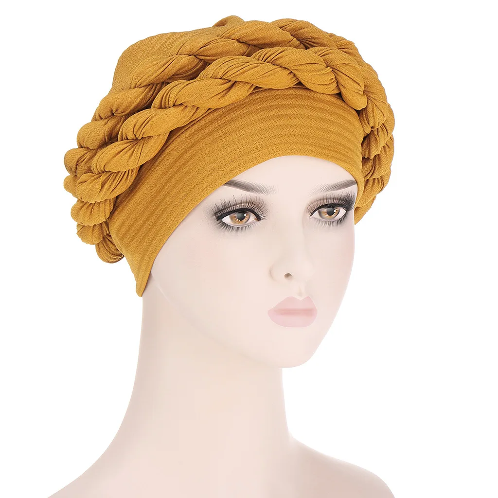 

2021 High Quality Fashion Elegant Popular Headscarf New Style Baotou Hat Braid Hat Messy Wrinkled Braid India Cap Women Turban