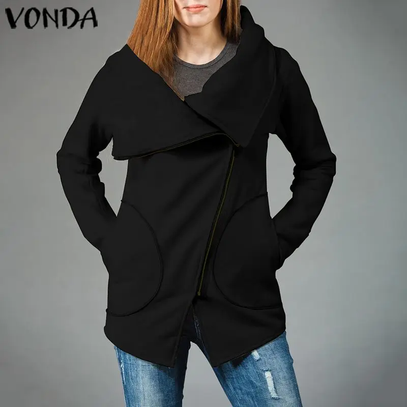 Плюс размер осенне-зимние короткие куртки для женщин VONDA модные Необычные пальто женские повседневные свободные однотонные пальто