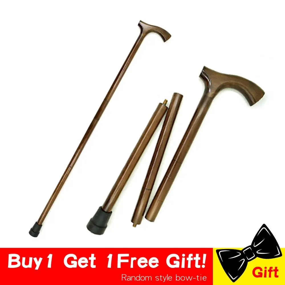 

Wooden Walking Stick Wood Cane Vintage 3-Sections T Handle Stick Foldable Wood Gentle Vintage Walking Cane Gentleman Stick Canes