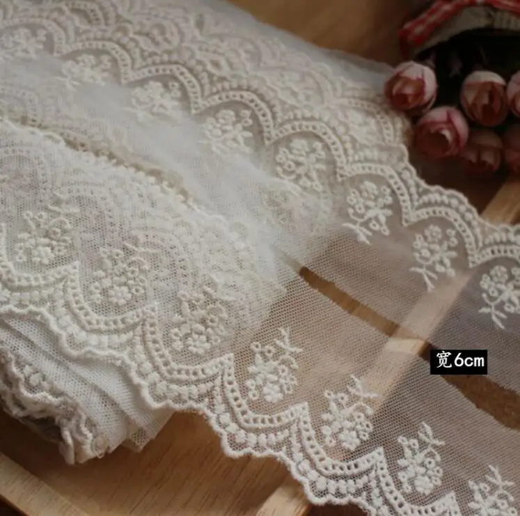 2 Meters/lot 6cm Width Handmade DIY Laciness Lace Belt Trim Embroidery Cotton Beige Lace Ribbon Fabric Accessories lace ribbon,lace sewing accessories