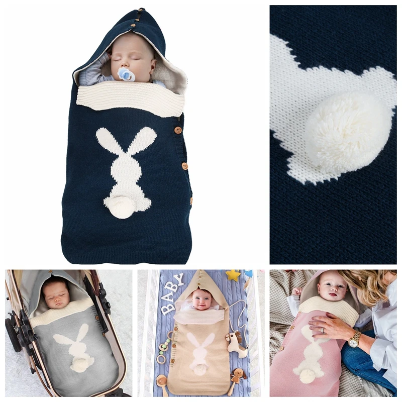 Newborn Infant Baby Sleeping Bag Winter Warm Button Knit Swaddle Wrap Swaddling Stroller Toddler Rabbit Blankets | Мать и ребенок