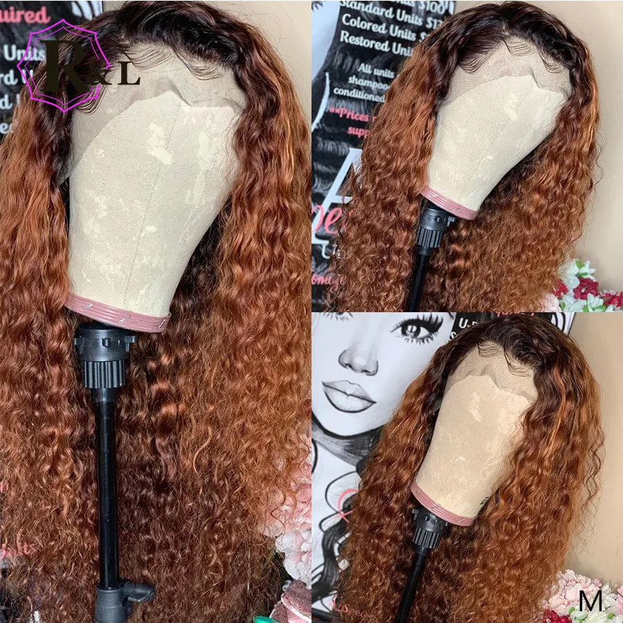 RULINDA 13*6 Ombre Curly Lace Front Human Hair Wigs With Baby Brazilian Non-Remy 150% Density | Шиньоны и парики