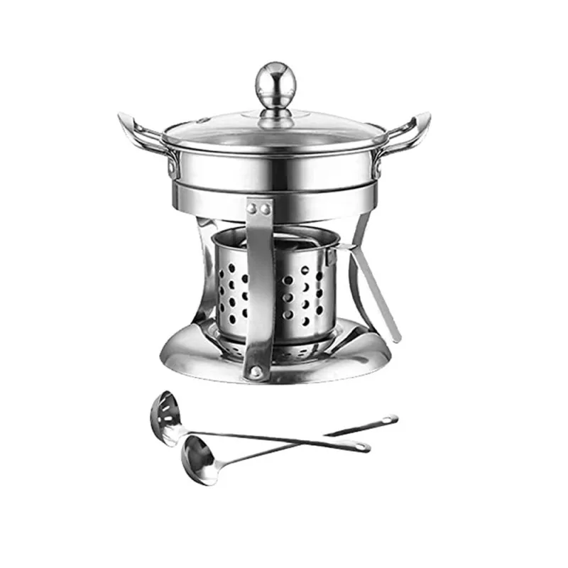 

1-Piece Shabu Hot Pot Stainless Steel Burning Late Alcohol Hot Pot Single Mini Cooking Pot Cookware Non-Magnetic Alcohol Burner