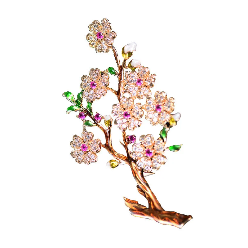 Blucome Luxury Czech Rhinestone Flower Brooches Women Gold Color Copper Weddings Banquet Brooch Lapel Pins Gifts