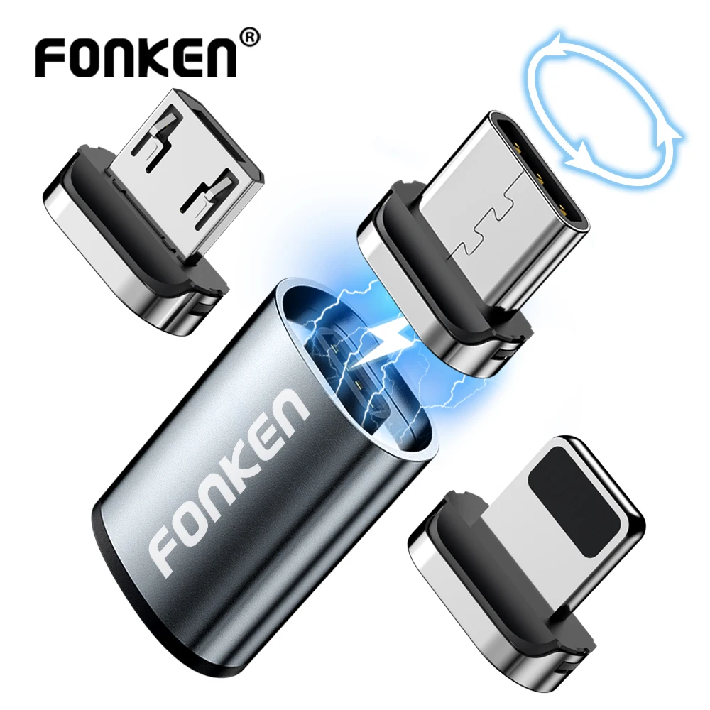 Fonken Magnetic Cable Plug Tip USB Cable Connector Type C Magnetic Charge Adapter Micro USB Magnet Cable Converter Charger Tip