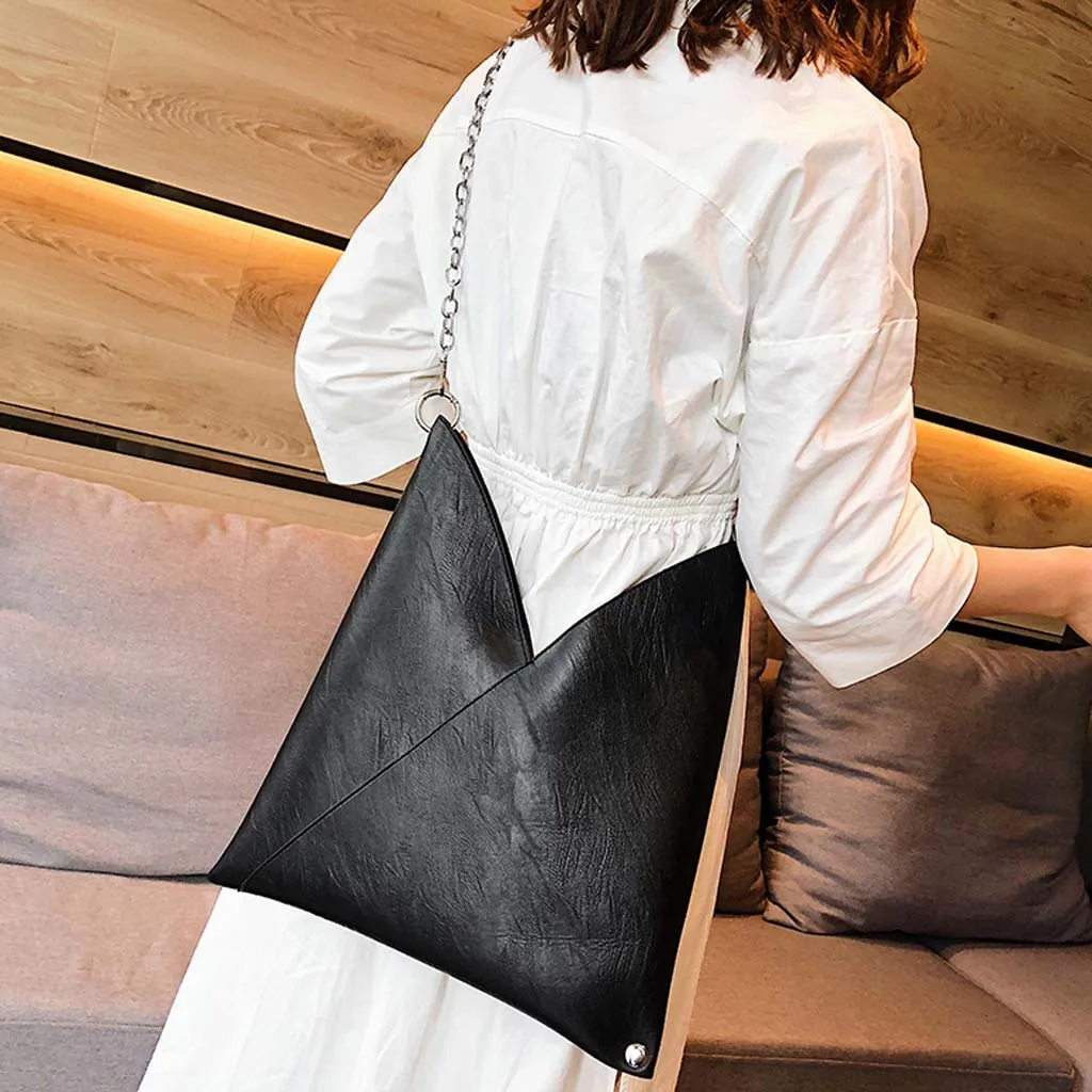 Женская простая Большая вместительная сумка в стиле ретро, сумка-мессенджер на цепочке, женская черная модная сумка на плечо из искусственной кожи# T2G - Цвет: Black