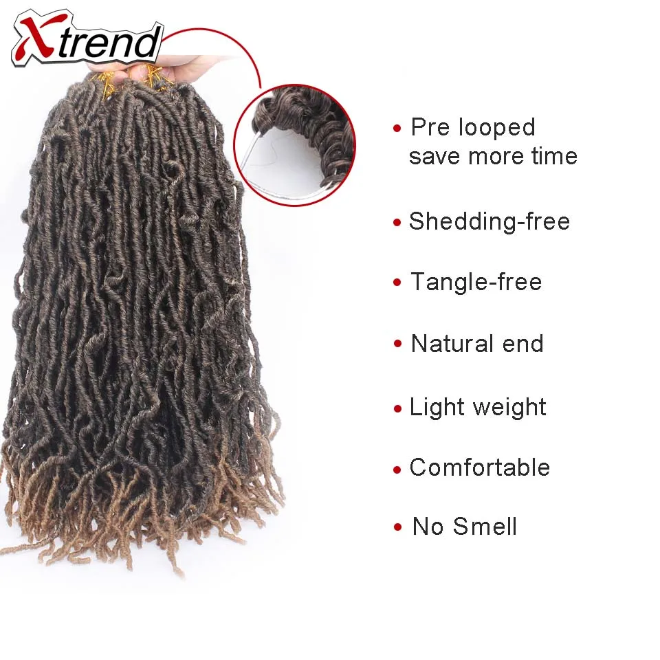 Xtrend Synthetic Nu Soft Locs Crochet Braid Faux Locs Curly Hair Braids Extension For Women 18'' 21 Strands Per Pack Black Brown
