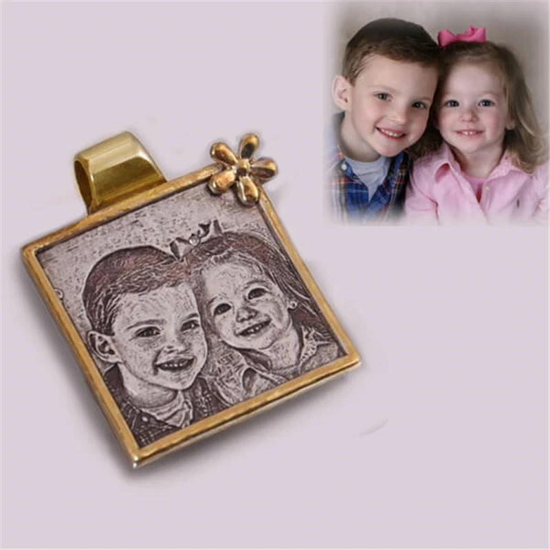 

Personalized Custom Frame Photo Necklace Photo Silver Gold Necklace Pendants Personalized Engraved Photo