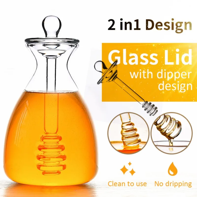 11oz/14oz Handmade Honey Jar With Dipper Glass Made And Pot 4 Pack No Need to Use Spoons 1 | Дом и сад