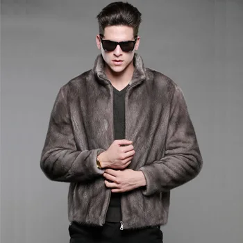 

Fashion New 2019 Winter Men Short Faux Mink Fur Grey Coat Stand Collar Zipper Casual Outwear Outdoor Jacket Parka Fur Coat