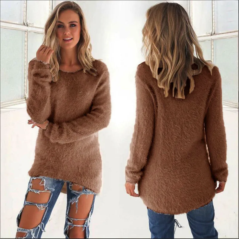  2019 Autumn Winter Casual Knitted Ladies Sweater Long Sleeve O-neck Women Tops Plush Sweaters Plue 