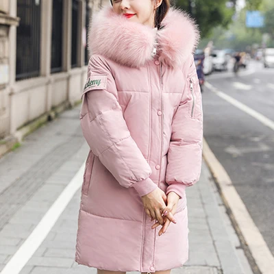 pink Модные с капюшоном утолщенные пуховые пальто женские зимние повседневные длинные размера плюс пуховик Женский Уличная Корейская винтажная парка пальто - Цвет: pink