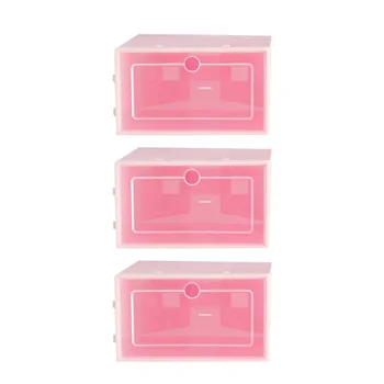 

6PCS Transparent Stackable Shoes Box Thicken Shoes Storage Box Plastic Shoe Container - Size S (Pink)