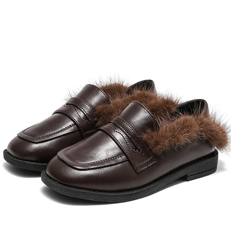 Thin Brown Bakkotie Kids Winter Children Fashion Pu Leather Flat Baby Brand Slip On Shoes Girls Fashion Black Loafer Brown - Цвет: Thin Brown