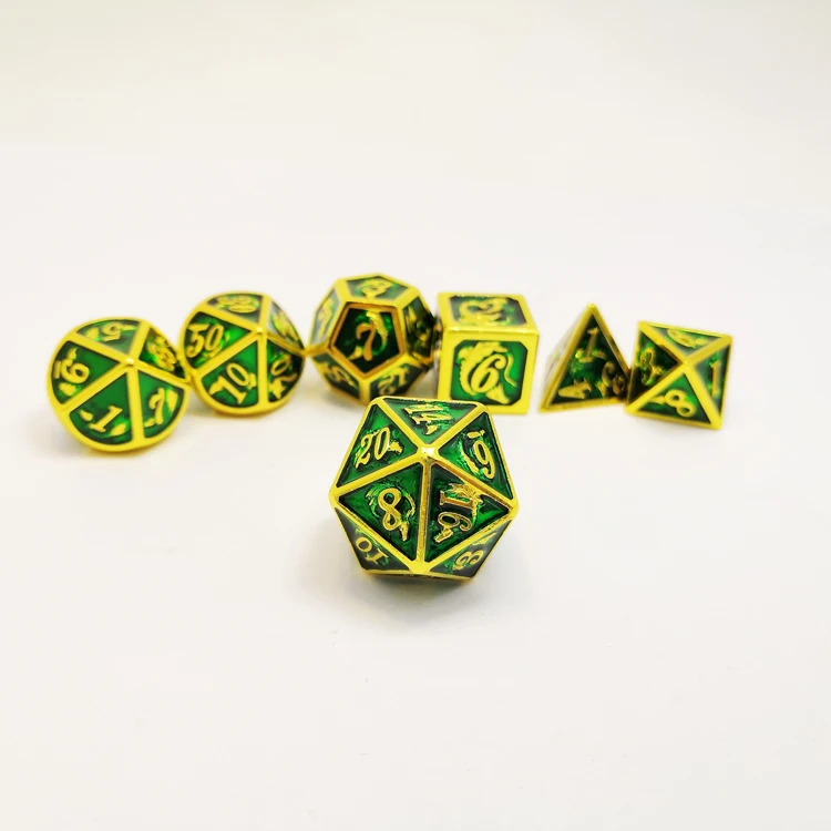 20 сторонних позолоченных зеленых эмалированных ролевых игр dnd многогранных наборов для настольных игр