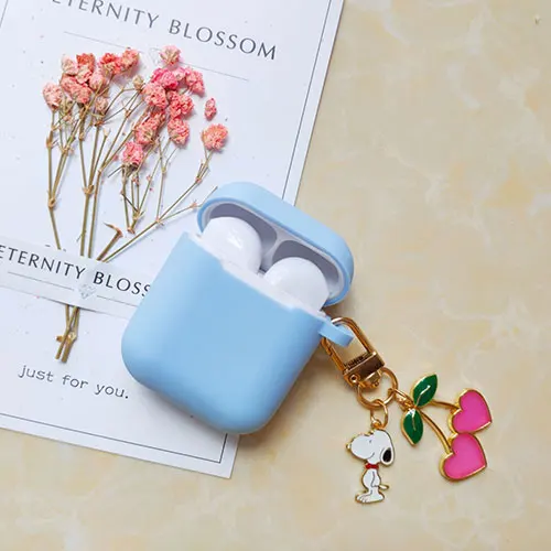 sky blue Милый корейский силиконовый чехол для Apple Airpods, чехол, аксессуары, Bluetooth наушники, мультяшный защитный чехол, вишневый собачий брелок - Цвет: sky blue