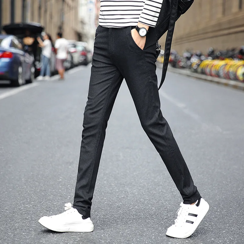 Однотонные прямые мужские брюки Slim Fit Осенние новые мужские s повседневные брюки черные зеленые задние карманы дышащие Стрейчевые брюки мужские
