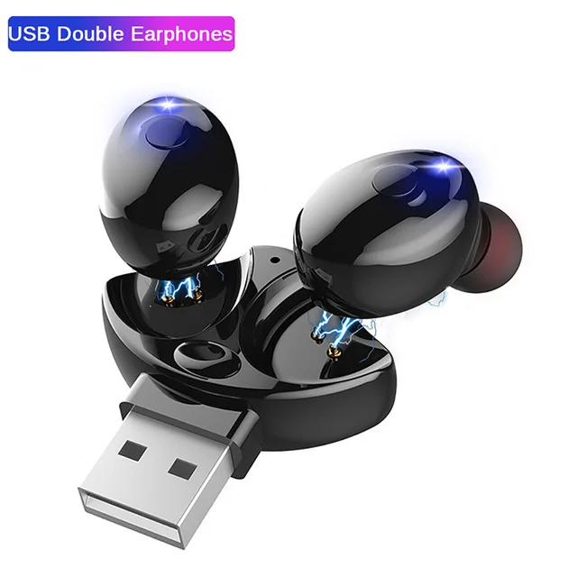 Double USB Earphones X8 TWS Bluetooth настоящие беспроводные наушники 5D стерео наушники мини TWS водонепроницаемые наушники 2200 мАч Внешний аккумулятор для смартфонов - Цвет: Double USB Earphones