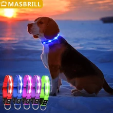 

MASBRILL Light Up Dog Collar Waterproof USB Rechargeable Glowing Adjustable Night Safety Nylon Luminous LED Bright Pet Collars